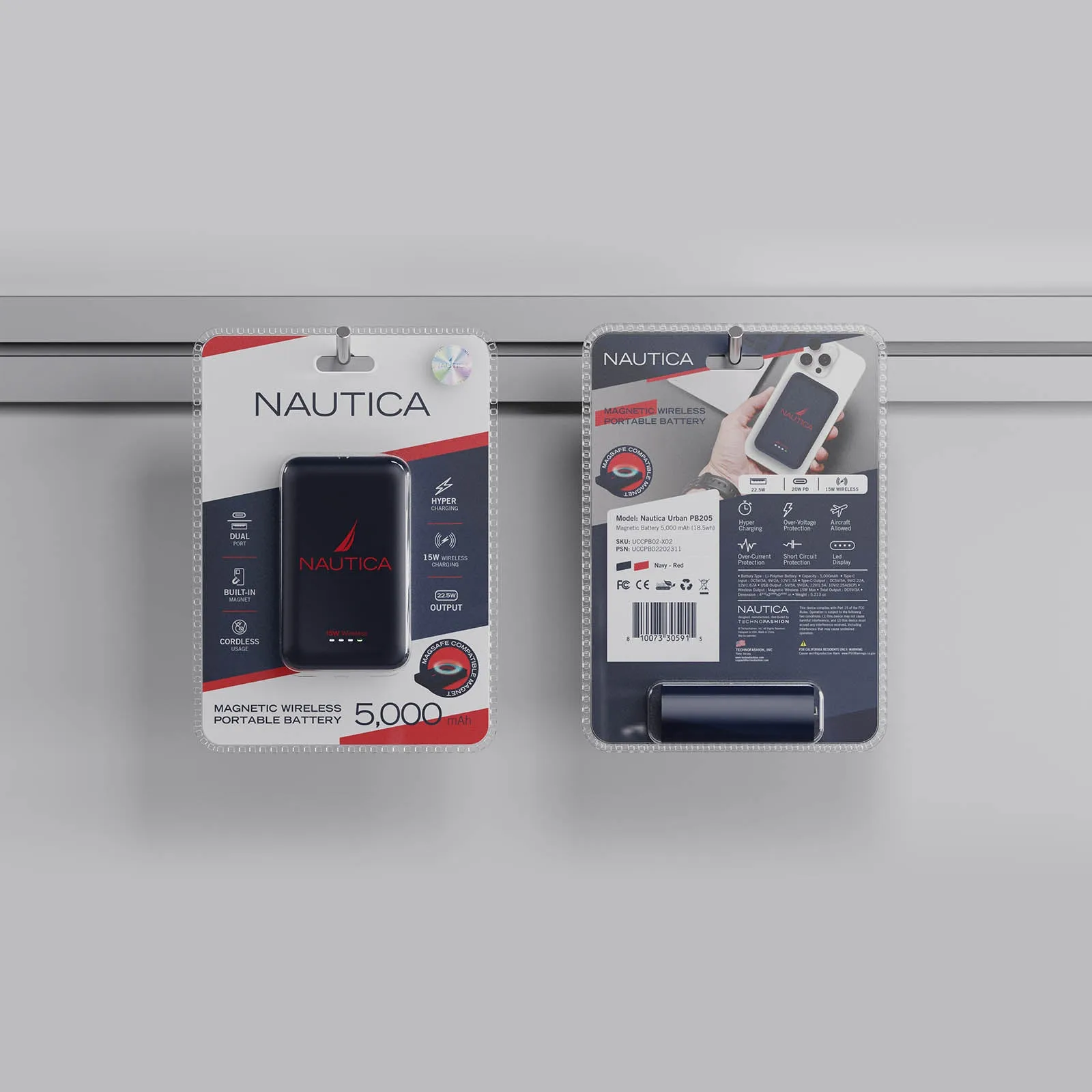 Nautica Urban Magnetic Portable Charger PB205 5K Mah - Navy/Red