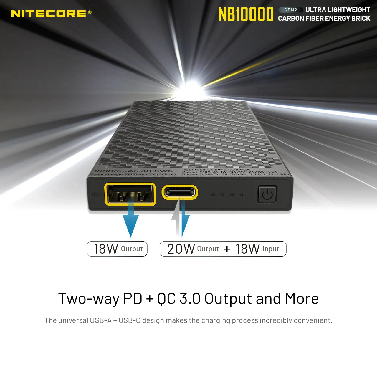 Nitecore NB10000 Gen 2 Carbon Fibre Ultralight Power Bank