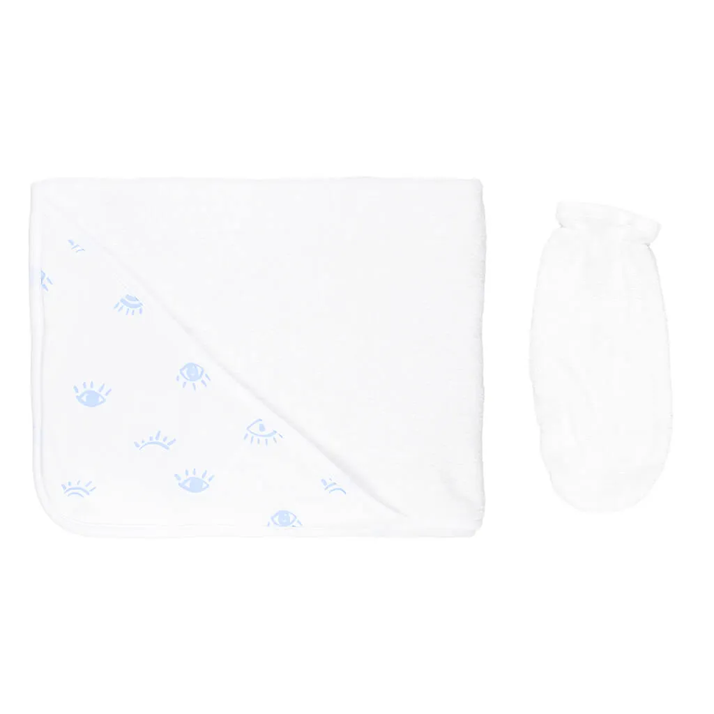 Print Towel Eyes White/Blue