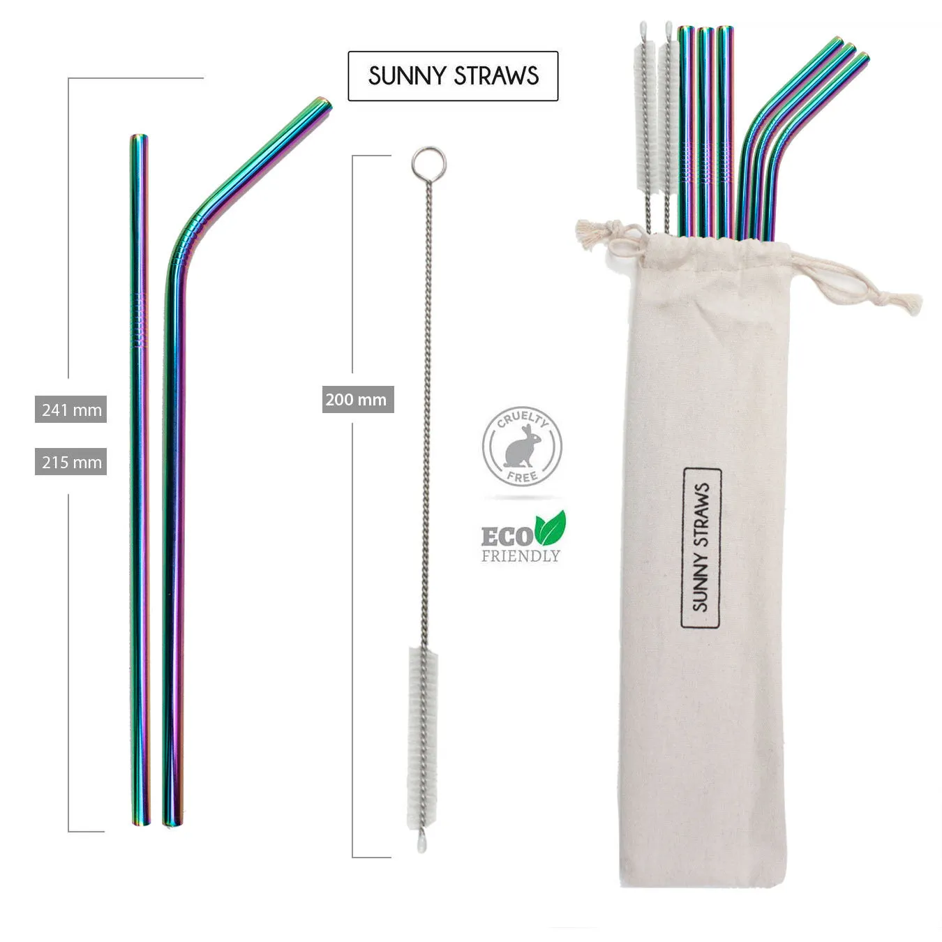 Rainbow Straight and Bent Straw Set (6) with Brushes (2)