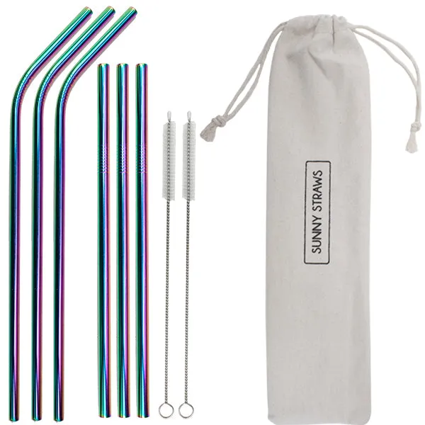 Rainbow Straight and Bent Straw Set (6) with Brushes (2)