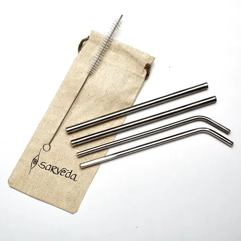 Reusable & Eco-friendly Stainless Steel Straws- Pack of 4