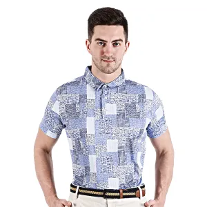 Sligo Men's Light Blue White Printed Golf Polo T-shirt (Indian Size)