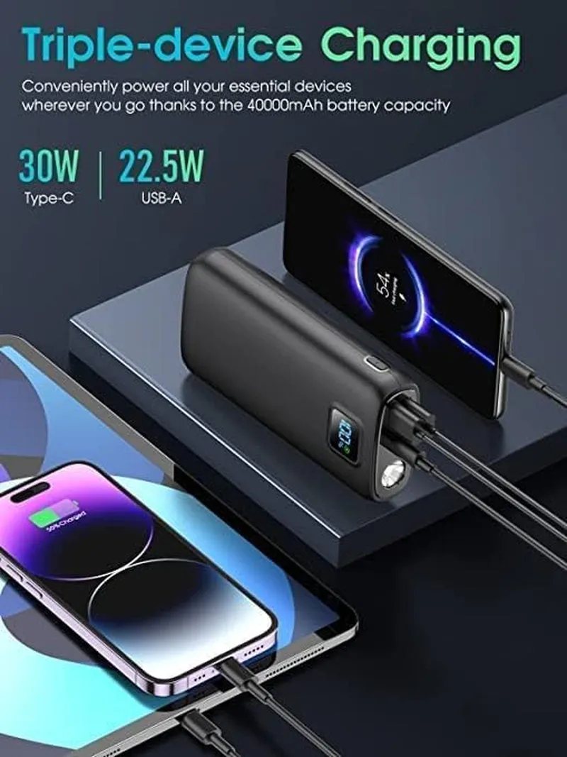 Spring Portable-Charger-Power-Bank - 40000Mah Power Bank PD 30W and QC 4.0 Quick Charging Built-In Bright Flashlight LED Display