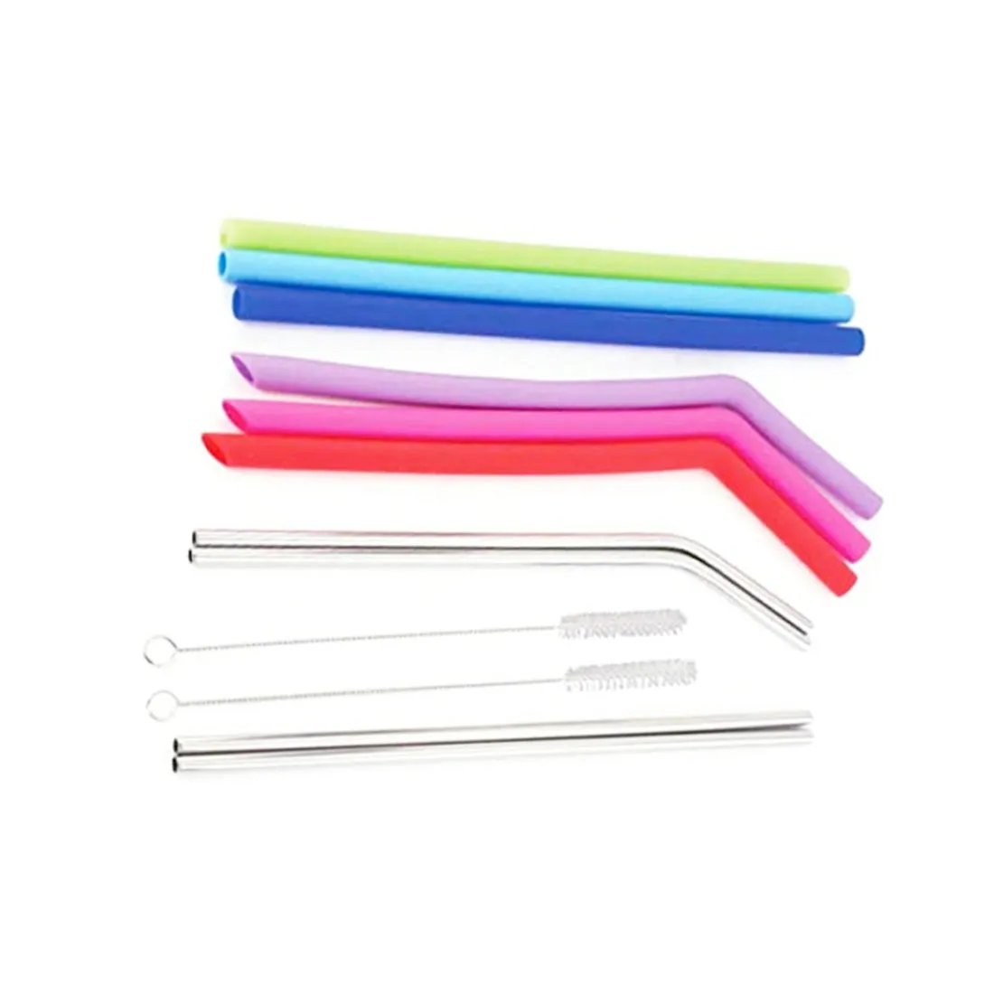 Stainless Steel & Silicone Ten Straw Variety Set