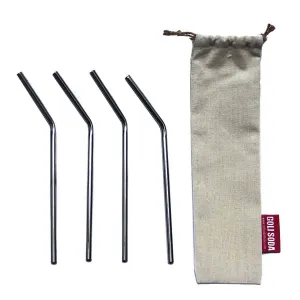 Stainless Steel Bent Straws Set of 4 with Easy Carry Travel Pouch