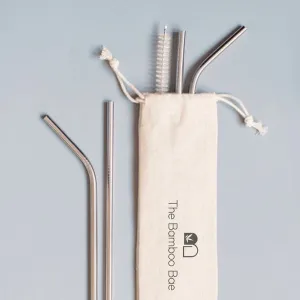 Steel Straws | Reusable Straws 2 Bent   2 Straight   1 Cleaner   1 Pouch | Eco friendly Straws