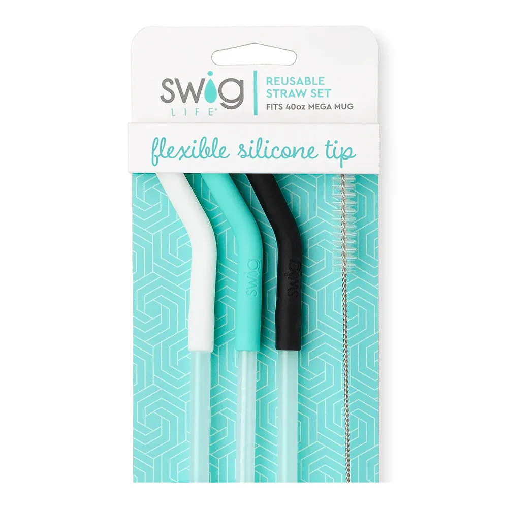 Swig: White/Aqua/ Black Straw Set (40 oz Mega Mug)