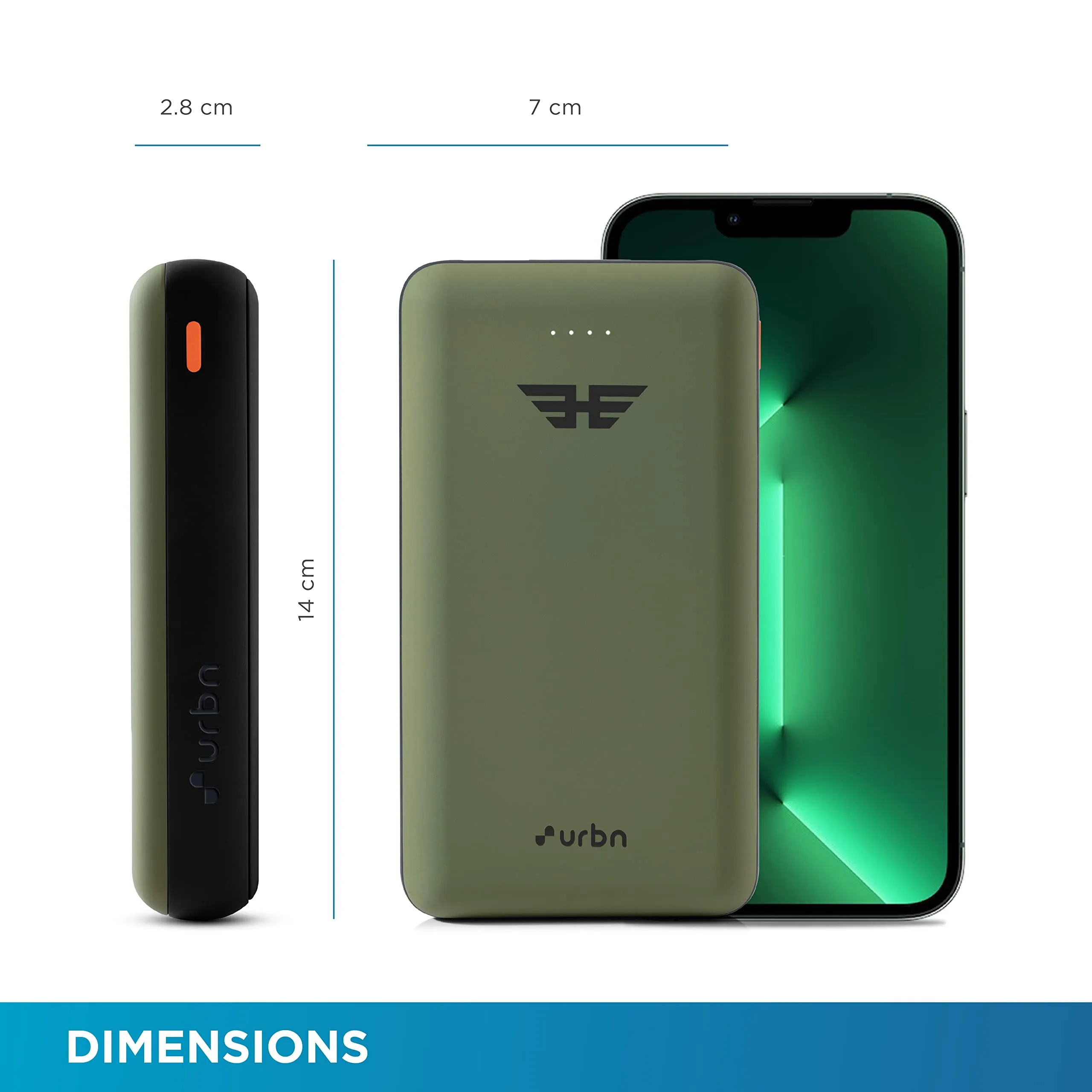 URBN 20000 mAh Li-Polymer Ultra Compact Power Bank | 12W Fast Charge | Dual USB Output | Type C & Micro Input Only | Pocket Size | Made in India (Camo)