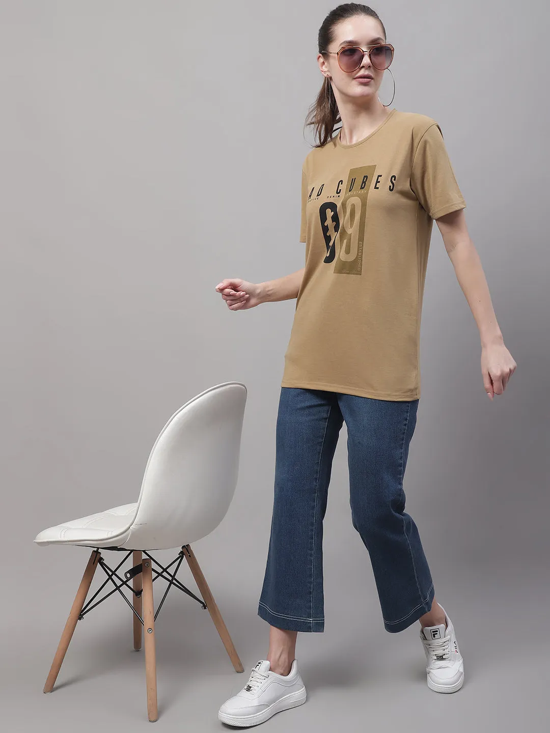 Vimal Jonney Round Neck Cotton Printed Mud T-Shirt for Women