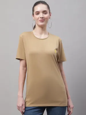 Vimal Jonney Round Neck Cotton Solid Mud T-Shirt for Women